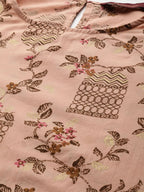 Sangria Women Dusty Pink & Brown Pure Cotton Printed Kurta with Palazzos & Dupatta