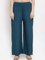 TAG 7 Women Set Of 2 Blue & Magenta Solid Straight Palazzos
