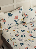 BIANCA LA-VOGUE Beige & Green Floral 152 TC Queen Bedsheet With 2 Pillow Covers