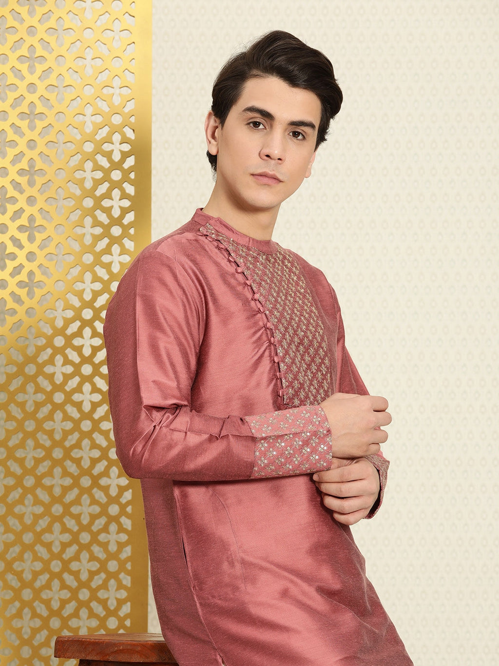 House of Pataudi Men Yoke Design Angrakha Jashn Kurta