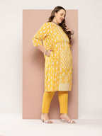 Sztori Plus-Size Gotta Patti Ethnic Motif Print Pure Cotton Kurta with Trousers & Dupatta