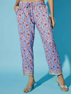 Myshka Women Printed Lavender Kurta & Trousers With Dupatta - Distacart