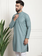 Sojanya Woven Design Mandarin Collar Straight Cotton Kurta