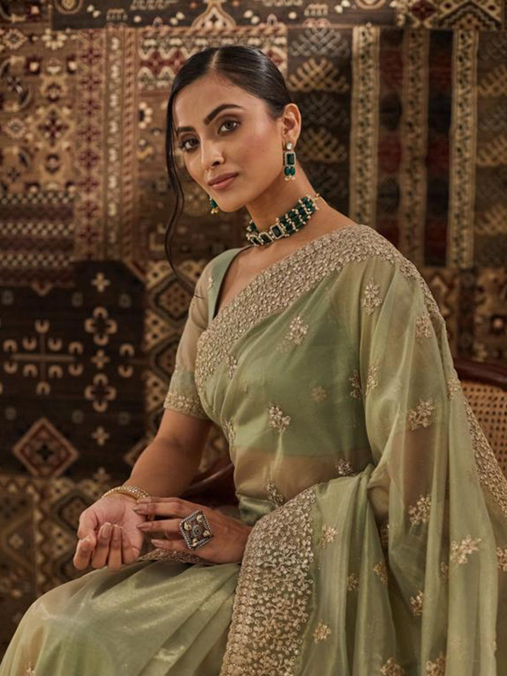 kasee Floral Zardozi Supernet Designer Saree