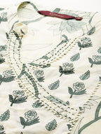 Sangria Floral Printed Angrakha Sequinned Pure Cotton Kurta With Trousers