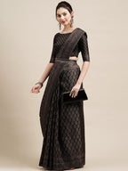 Saree Mall Black & Grey Floral Printed Art Silk Bhagalpuri Sarees