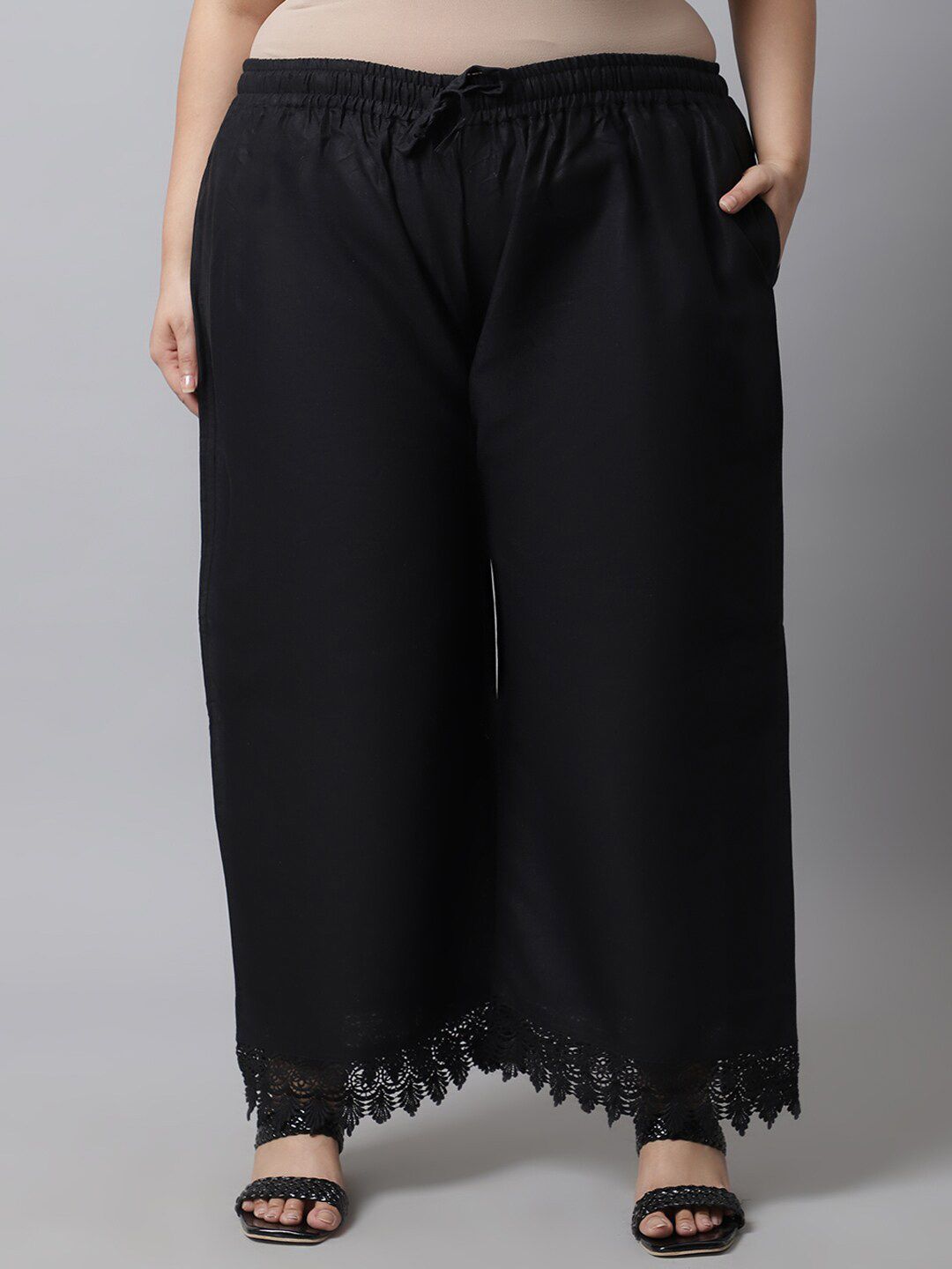 TAG 7 Women Plus Size Black Linen Ethnic Palazzo