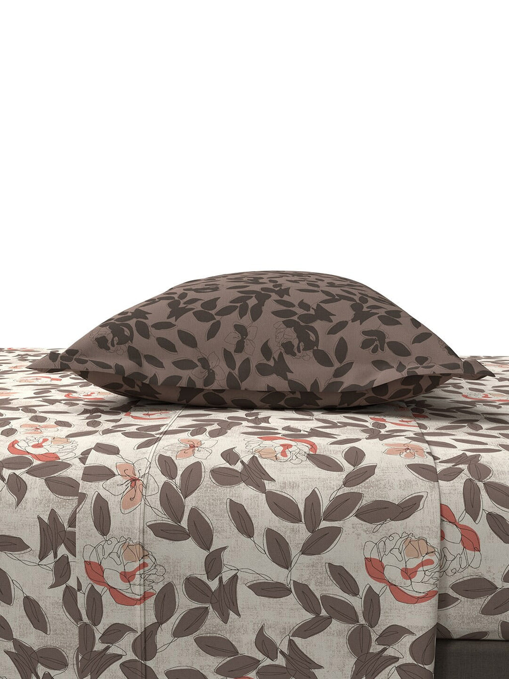 MYTRIDENT Brown White Floral Cotton 144 TC Queen Bedsheet With 2 Pillow Covers