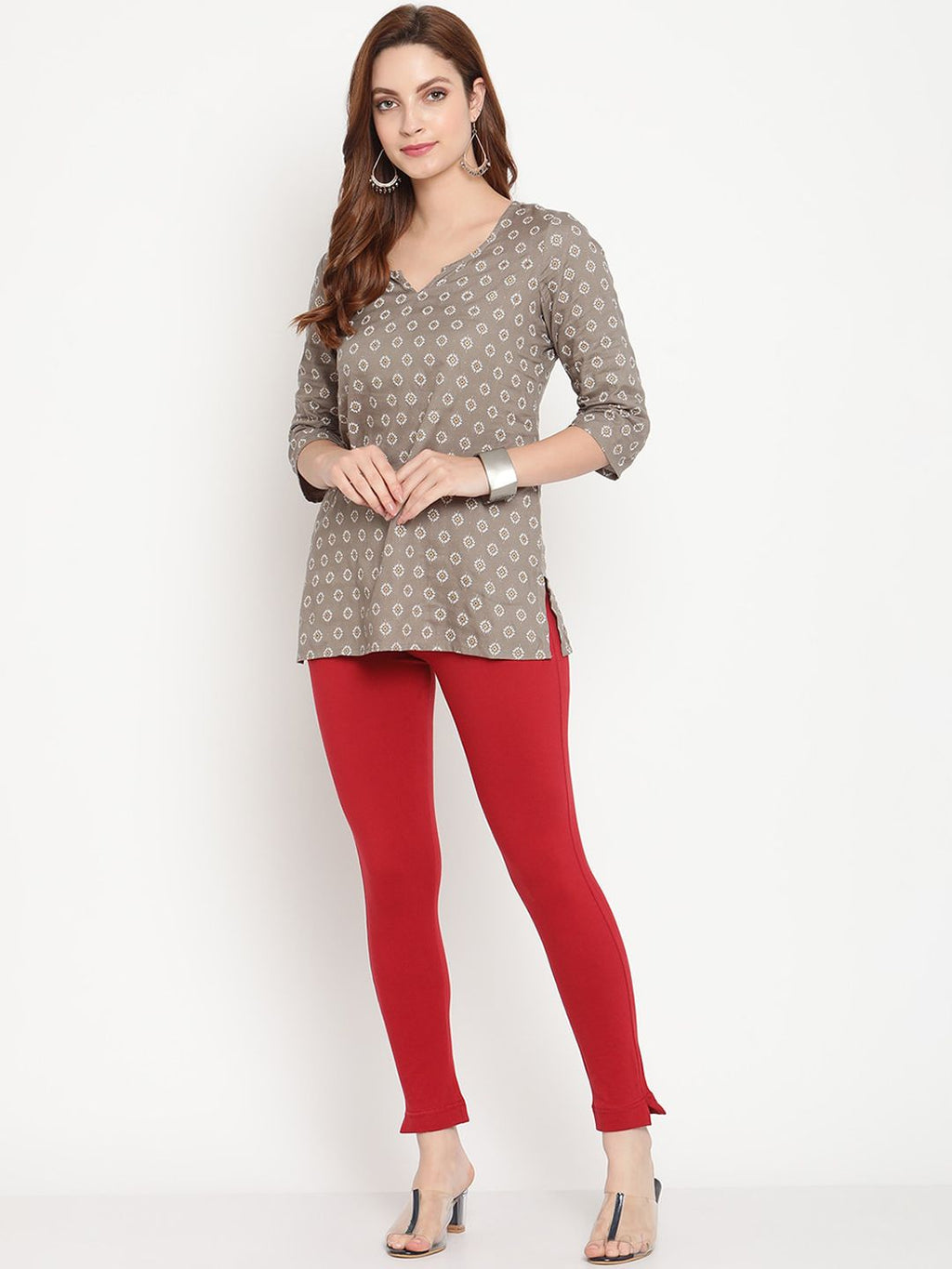 TAG 7 Women Pack of 2 Maroon & Beige Solid Kurti Pants