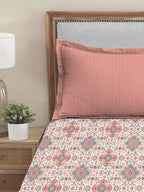 MYTRIDENT Dusk and Dawn White Printed Pure Cotton 144 TC Queen Bedsheet With 2 Pillow Covers