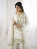 Teeya Creation White Color Fendy Silk Embroidery Work Wedding Wear Salwar Suit - Distacart