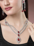 NVR Women's Silver-Plated Red CZ-Studded Handcrafted Jewellery Set