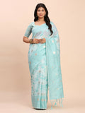 Shree Shyam Fashion Linen Cotton Sky Blue Saree - Distacart