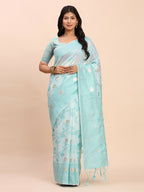 Shree Shyam Fashion Linen Cotton Sky Blue Saree - Distacart