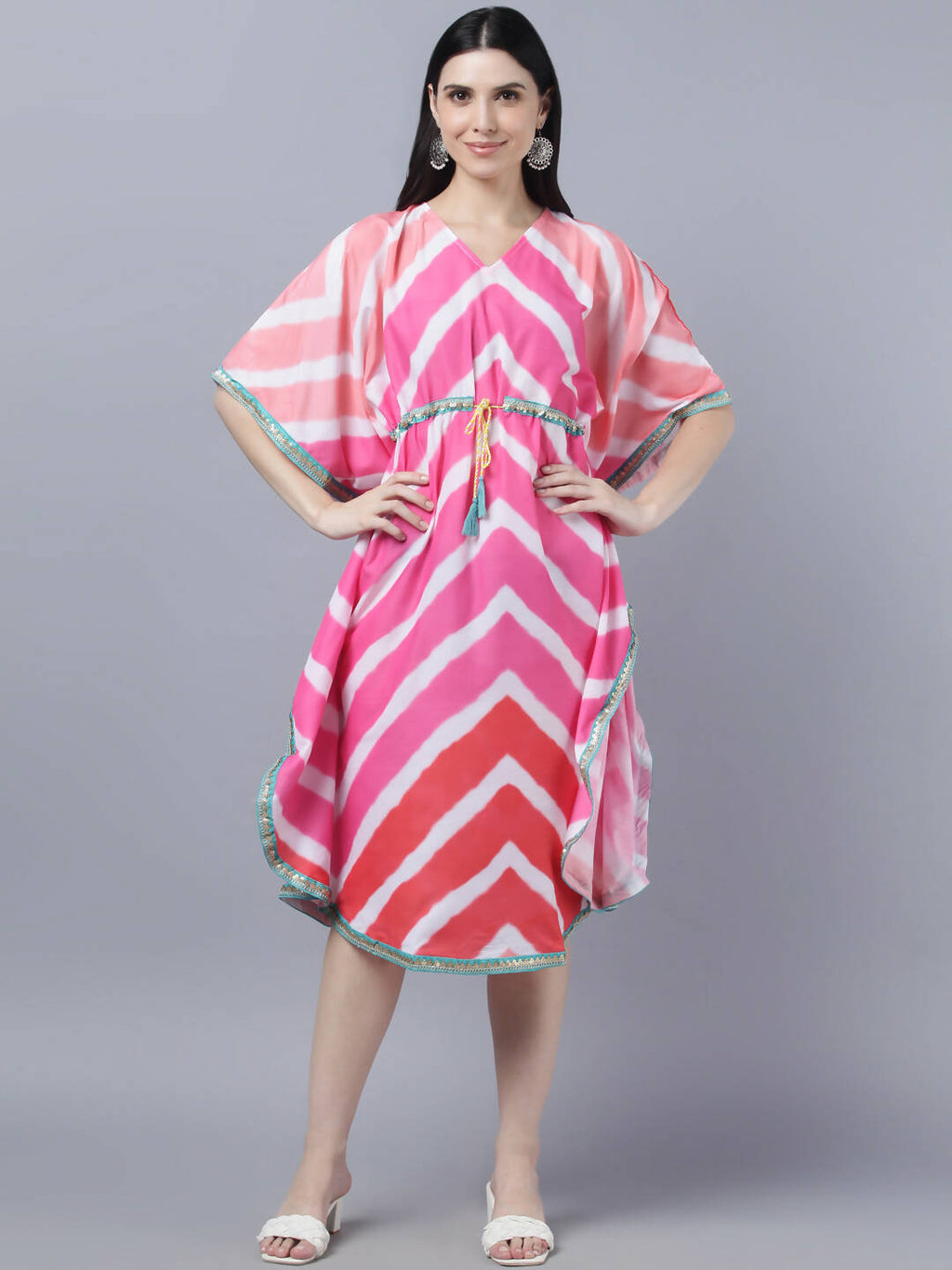 Myshka Women's Multicoloured Striped Kaftan Dress - Distacart