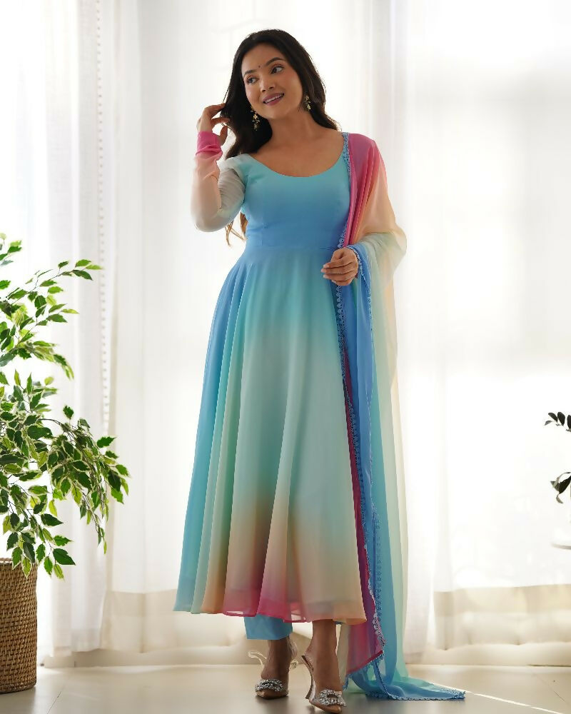 Joban Fashion Sky Kurta Set Georgette Sequence Embroidery Work - Distacart