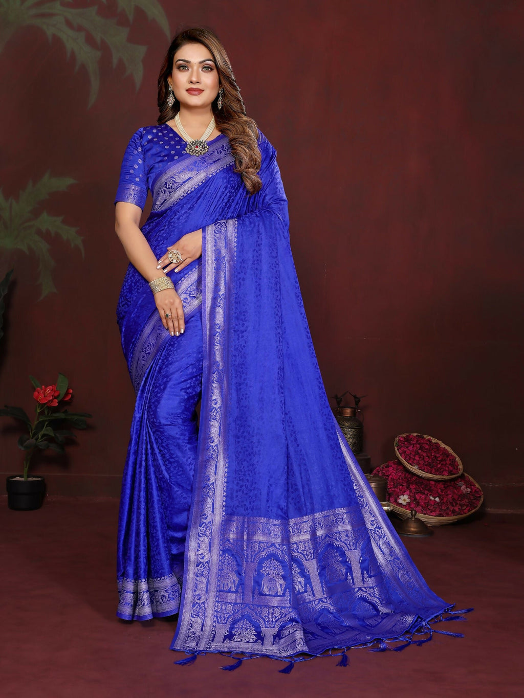 Anaita R Blue Zari Weaving Work Satin Silk Saree With Blouse - Distacart