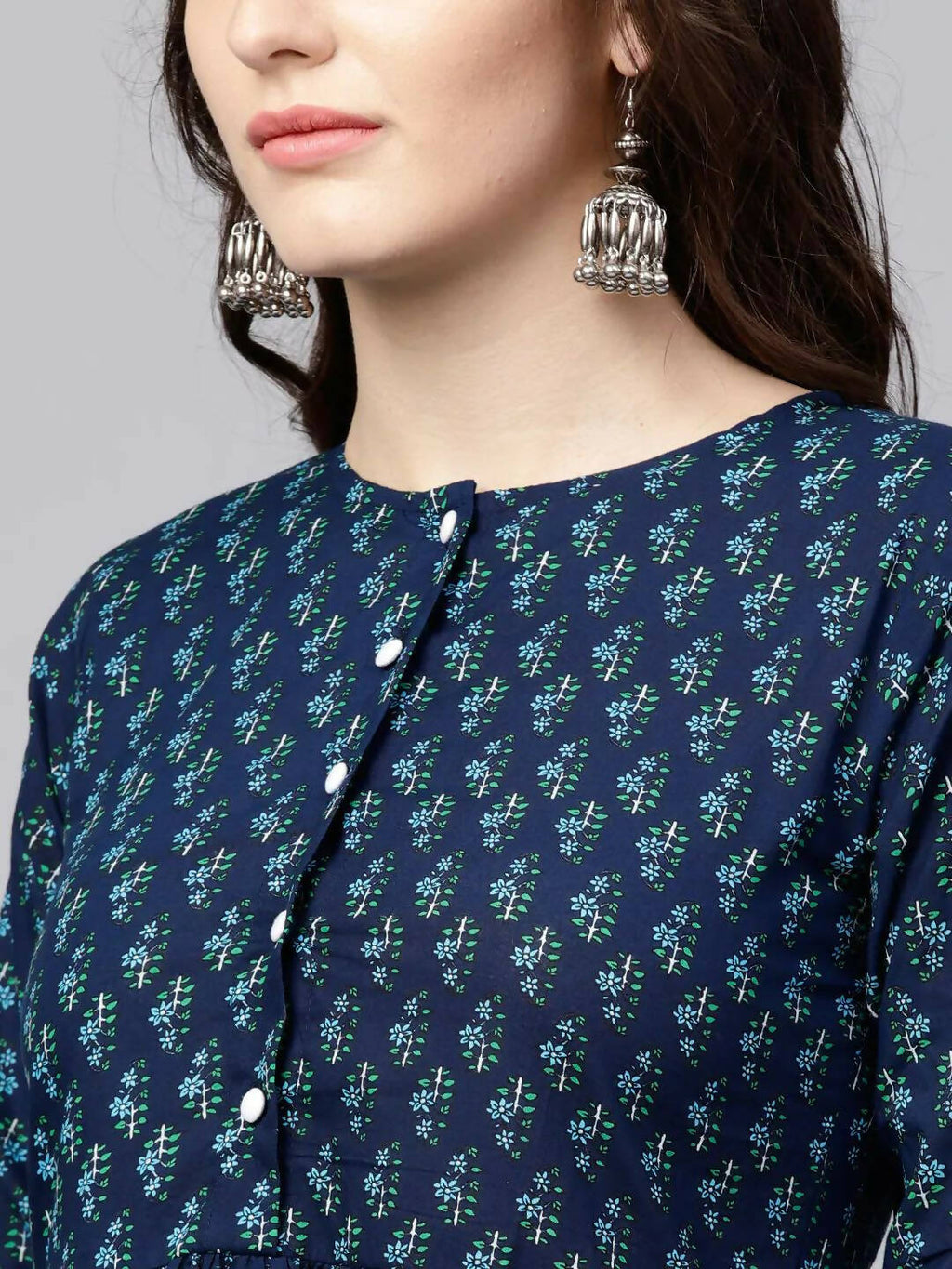 Vamika Printed Cotton Blue Party Wear/Casual Wear Women Kurta Set/Suit - Distacart