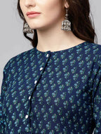 Vamika Printed Cotton Blue Party Wear/Casual Wear Women Kurta Set/Suit - Distacart