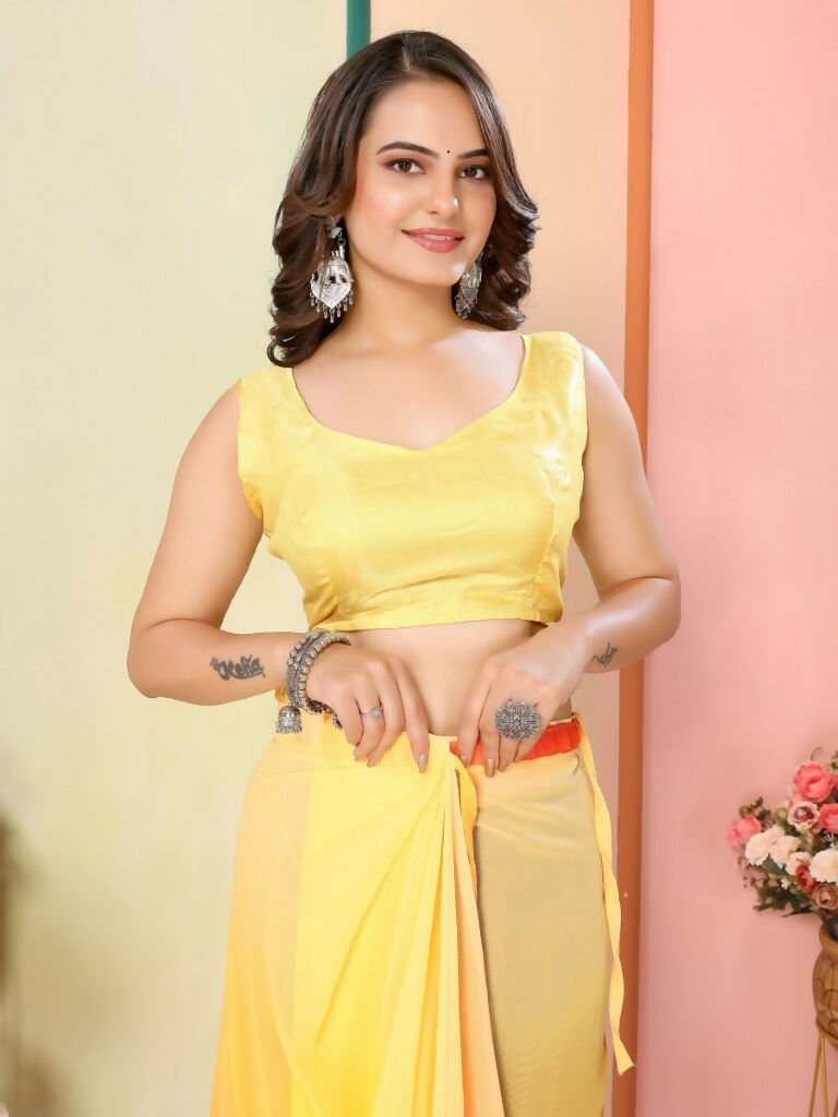 Yellow Georgette Pedding Color Printed Ready To Wear Saree - Aalaya