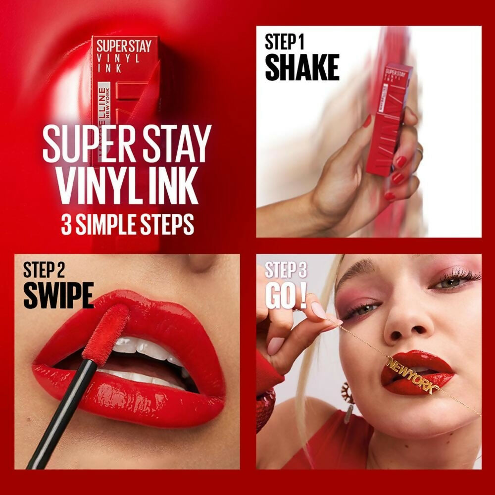 Maybelline New York Super Stay Vinyl Ink Liquid Lipstick, Instant Shine Lasts Up To 16H - Tempting