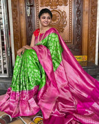 DEIANA'S Beautiful Designer Golden zari Soft Lichi Silk Saree - Parrot