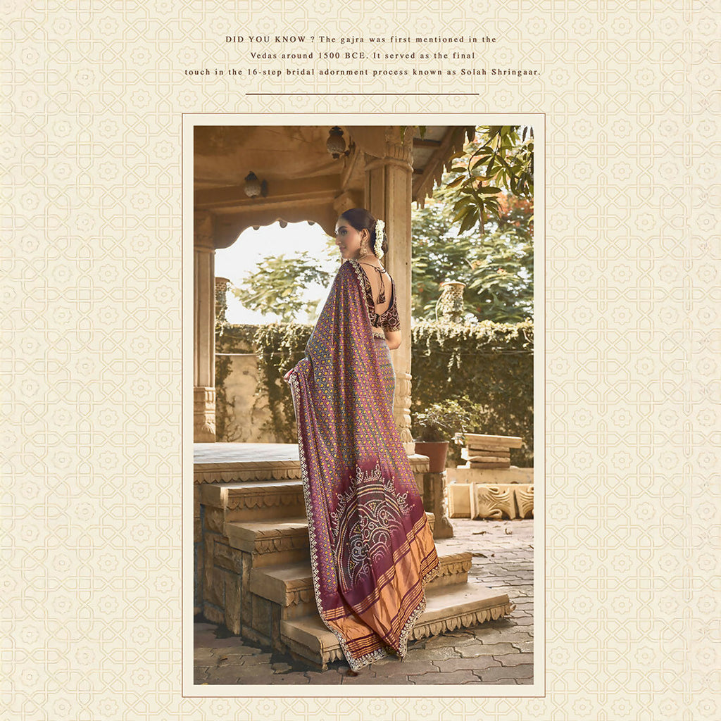 Purple Gajji Silk Foil With Handwork Saree With Unstitched Blouse - Norita Gajri