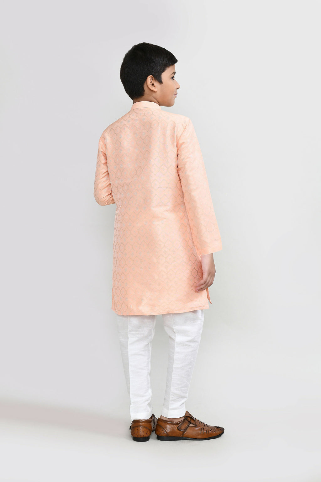 Joban Fashion Cotton Silk Peach Kurta With Straight Fit Pant