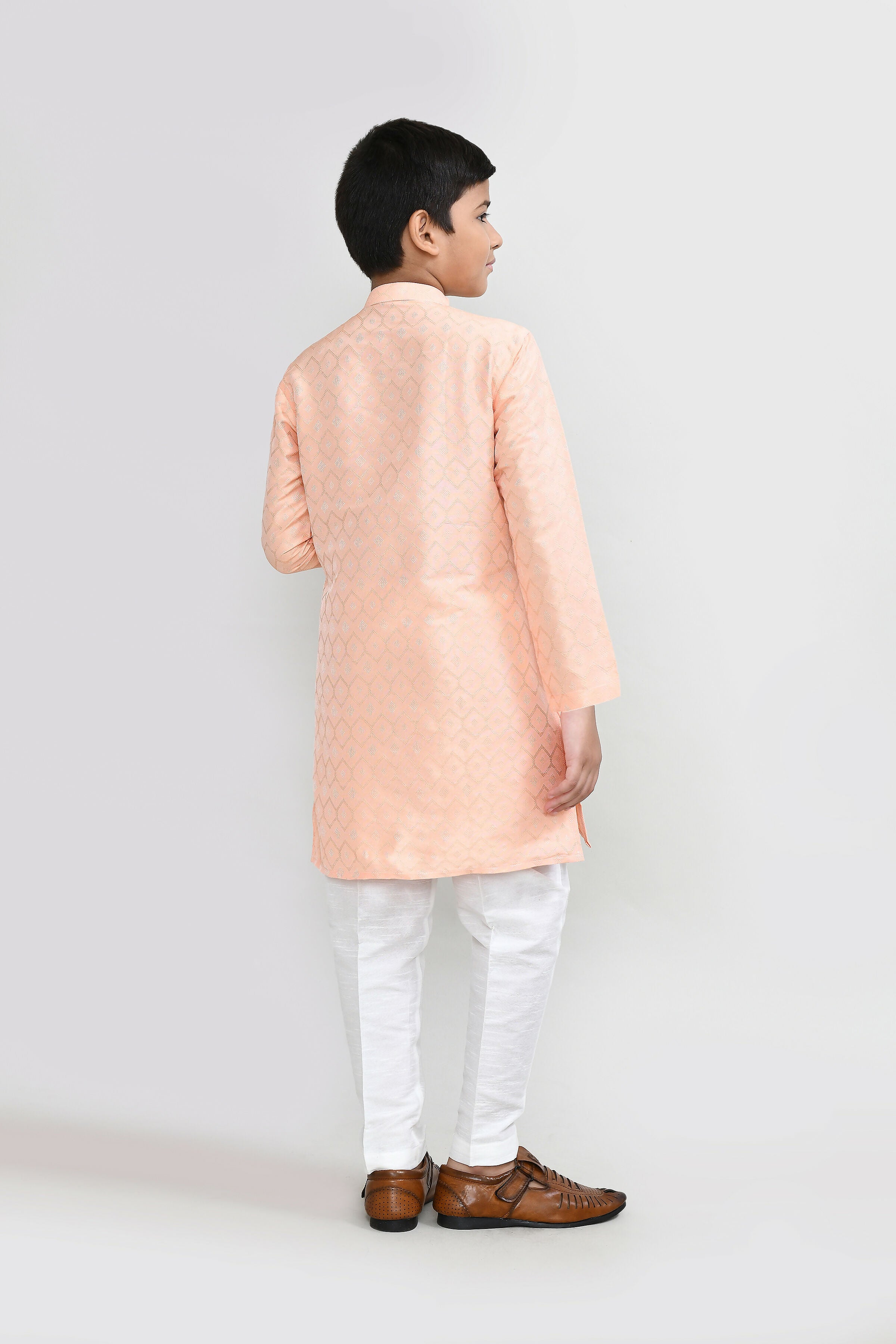 Joban Fashion Cotton Silk Peach Kurta With Straight Fit Pant