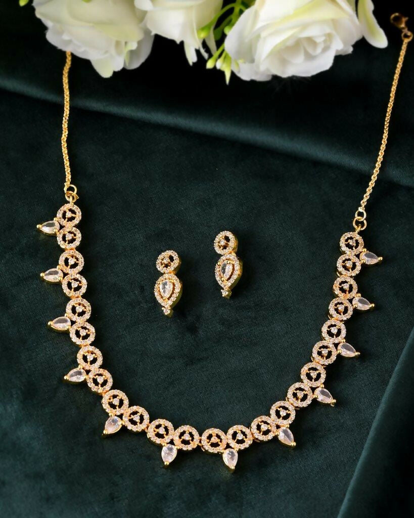 VOJ Gold-Polished AD-Studded Jewellery Set