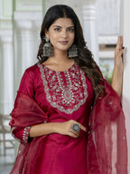 Vellora Red Silk Blend Embroidered Salwar Suit for Everyday Wear