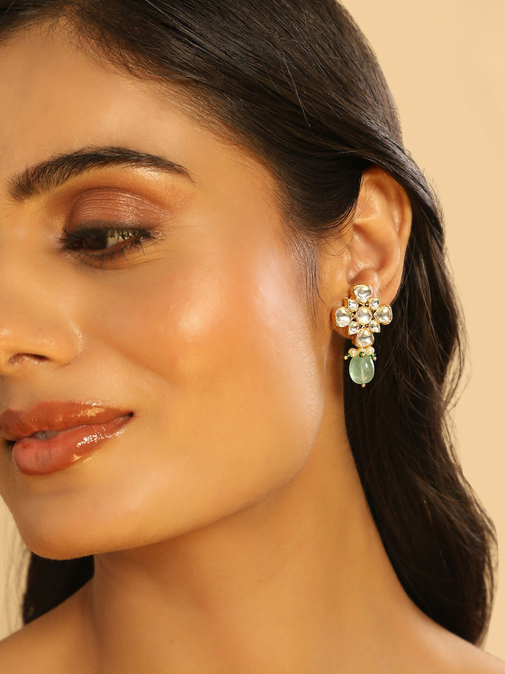 Nuyug 22K Gold Plated Kundan Paradise Green Studs - Distacart
