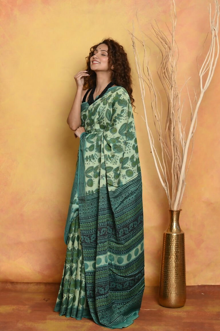 Very Much Indian Designer Modal Silk Saree With With Beautiful Floral Print - Sea Green - Distacart