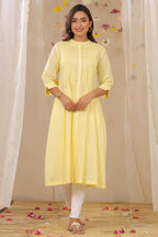 Juniper Women Limeyellow Cambric Solid A-Line Kurta - Distacart