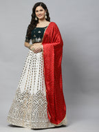 White Georgette Paper Mirror Embroidery Work Lehenga Choli with Dupatta - Jivika