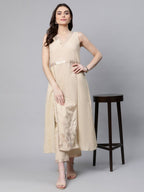Ahalyaa Women Beige Pure Cotton Printed Floral Kurta With Trousers - Distacart
