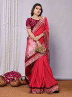 Pink Dual Tone Silk Georgette Thread Zari And Cord Embroidery Handwork Butta Saree - Norita Saumya