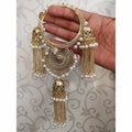 Gold Color Jhumkas With White Pearls Hanging Bangles