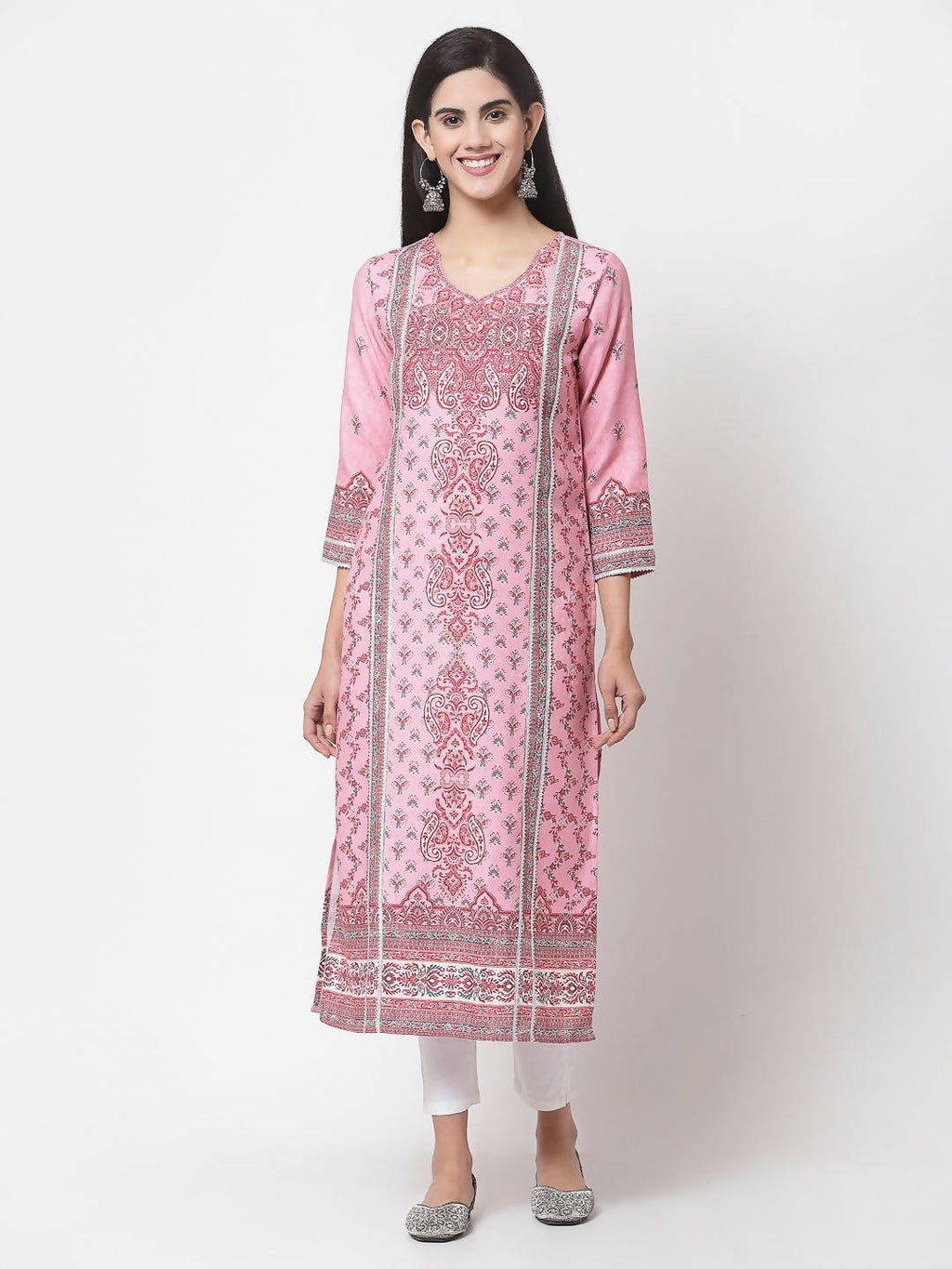 Myshka Women's Multi Printed Polyester Full Sleeve Round Neck Casual Kurta
