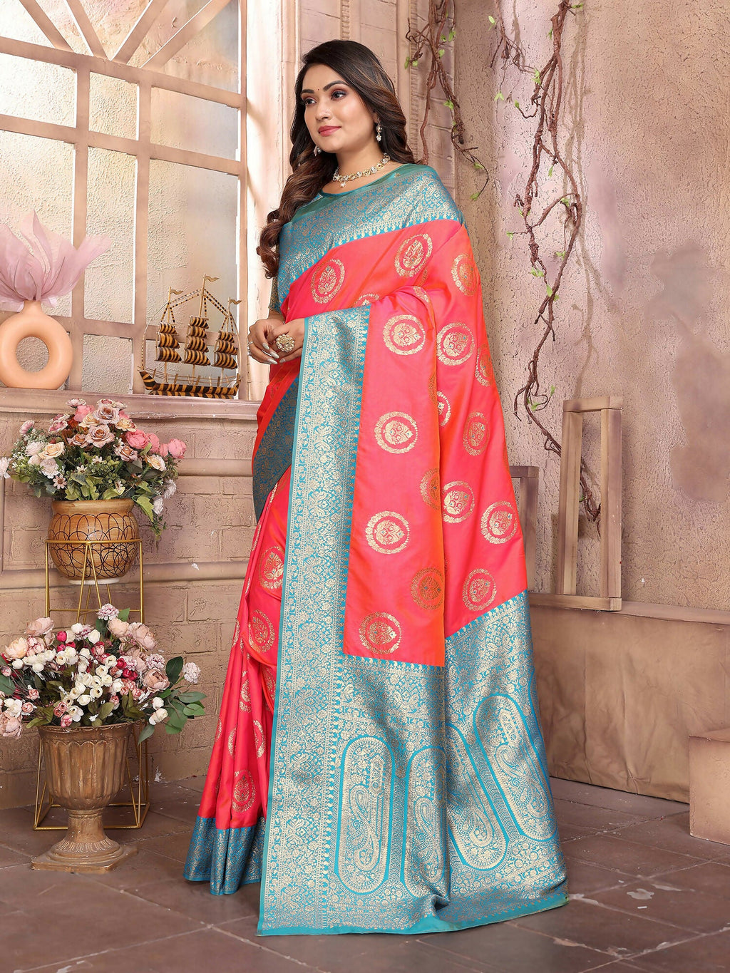Joban Fashion Pink Banarasi Soft Silk Woven Saree - Distacart