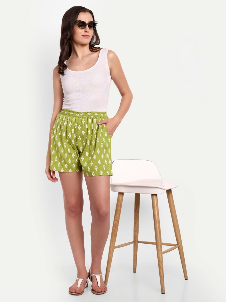 Alvano Beautiful Printed Green Boxer Shorts Night Shorts, Night Shorts, Bermuda Shorts