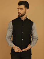 Even Apparels Nehru Jacket With Welt Pockets - Black
