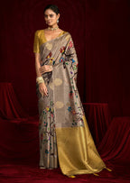 Joban Fashion Multi Color Soft Silk Weaving Fabric With Digital Jamdani Print With Jacquard Rich Pallu & Blouse With Spring Tassels - Distacart