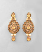 VOJ Gold-Polished Stone Studded Choker Necklace With Earrings And Manag Tikka Set