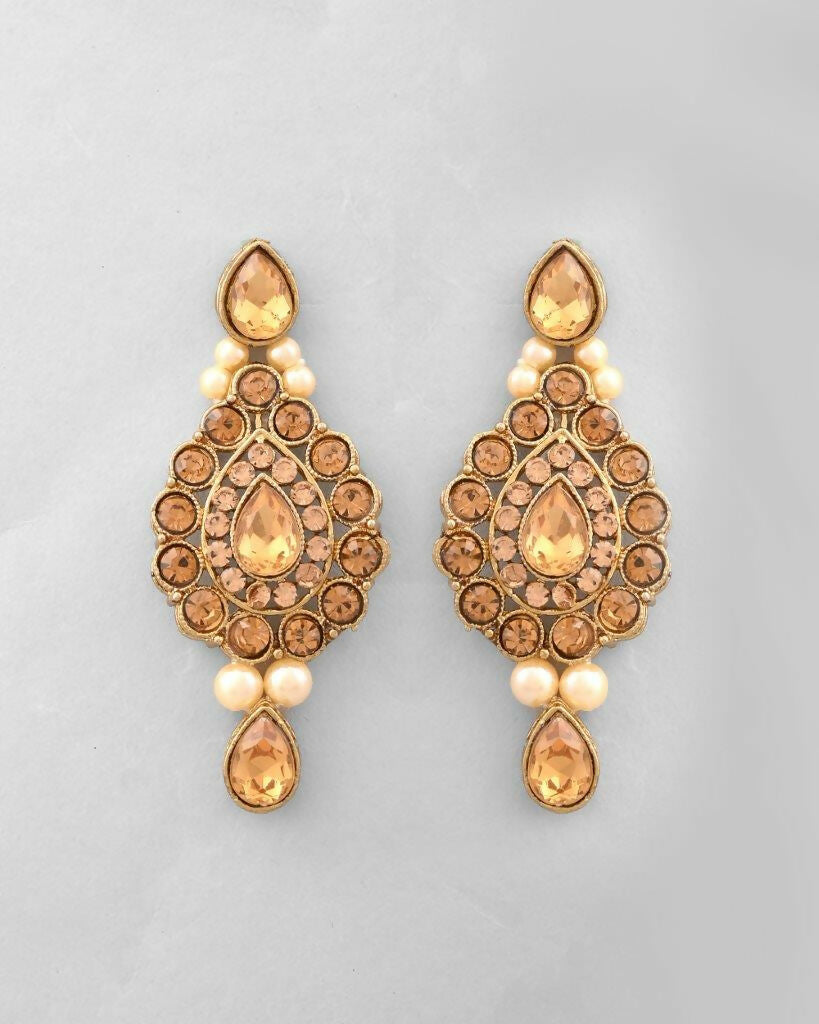 VOJ Gold-Polished Stone Studded Choker Necklace With Earrings And Manag Tikka Set