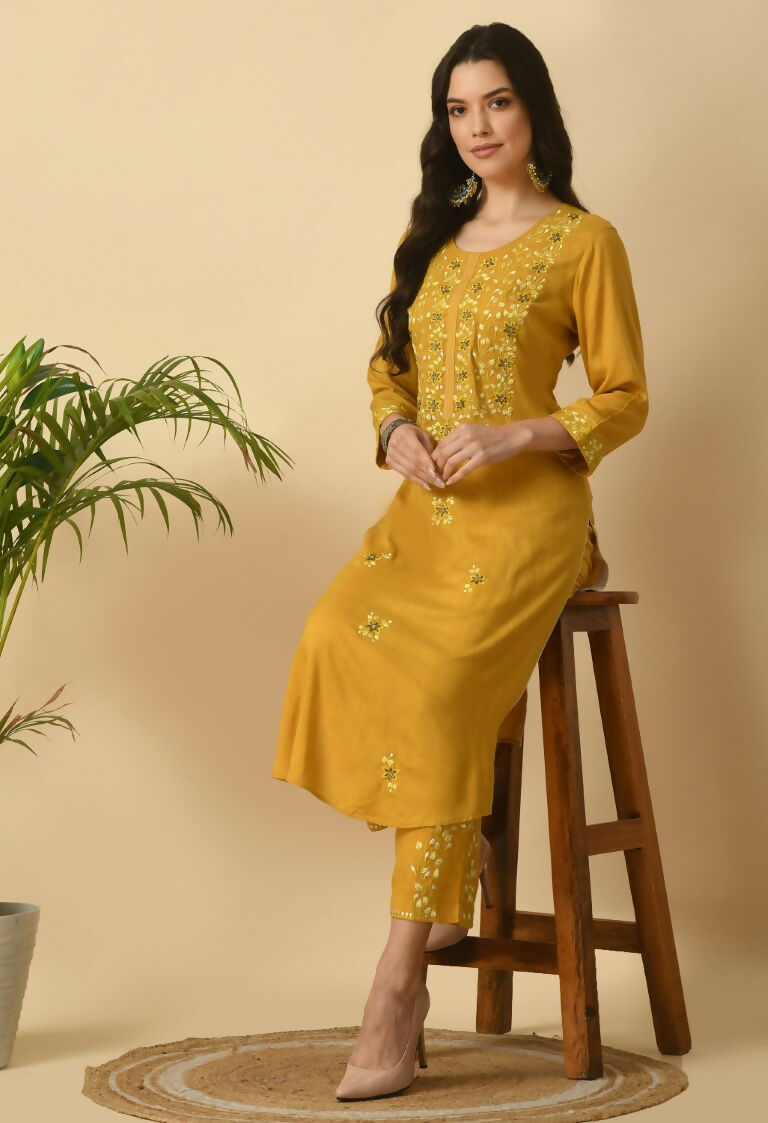 Joban Fashion Mustard Cotton Rayon Kurta Set
