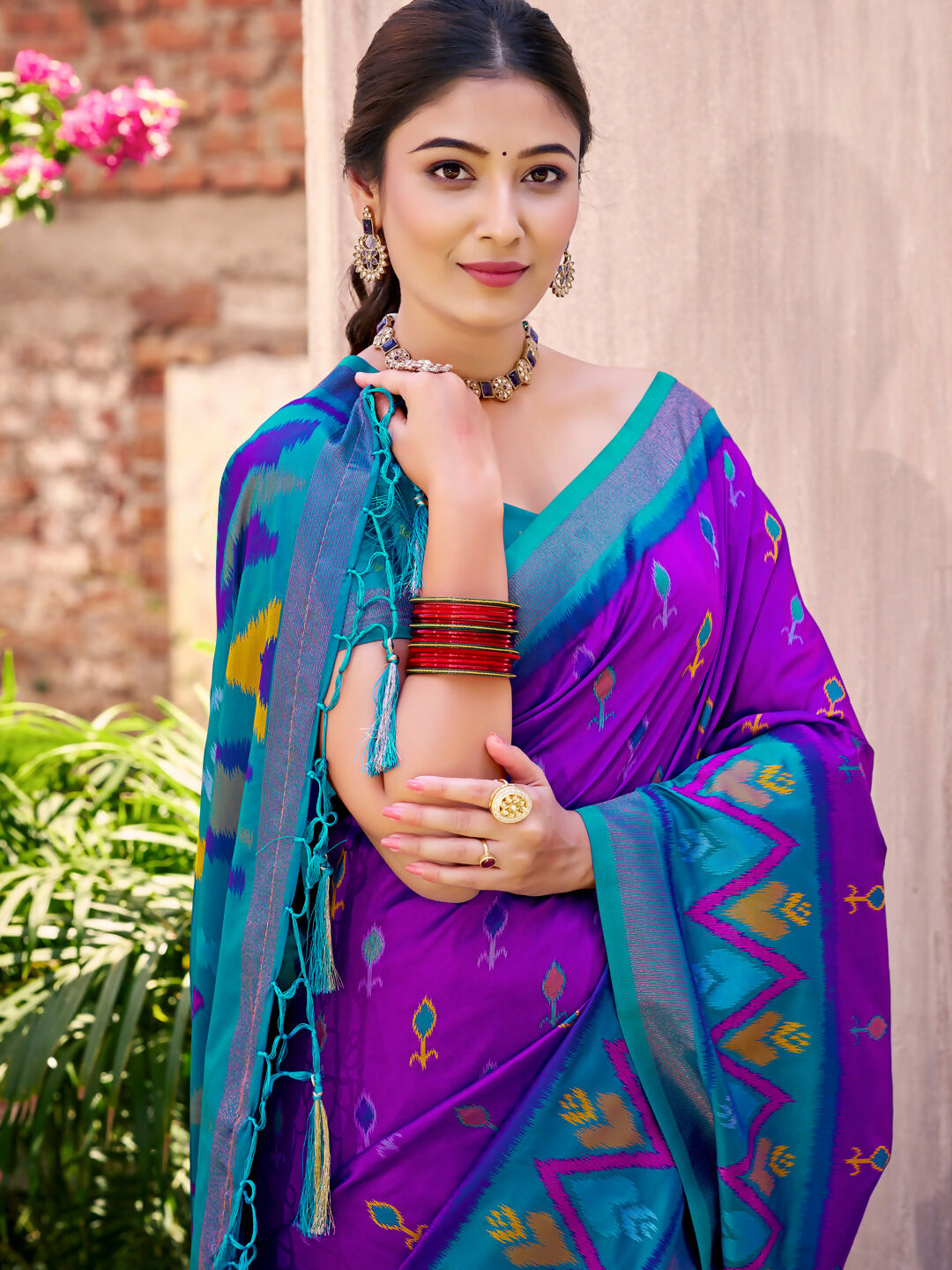 Shree Shyam Fashion Purple Pochampally Silk Saree - Distacart