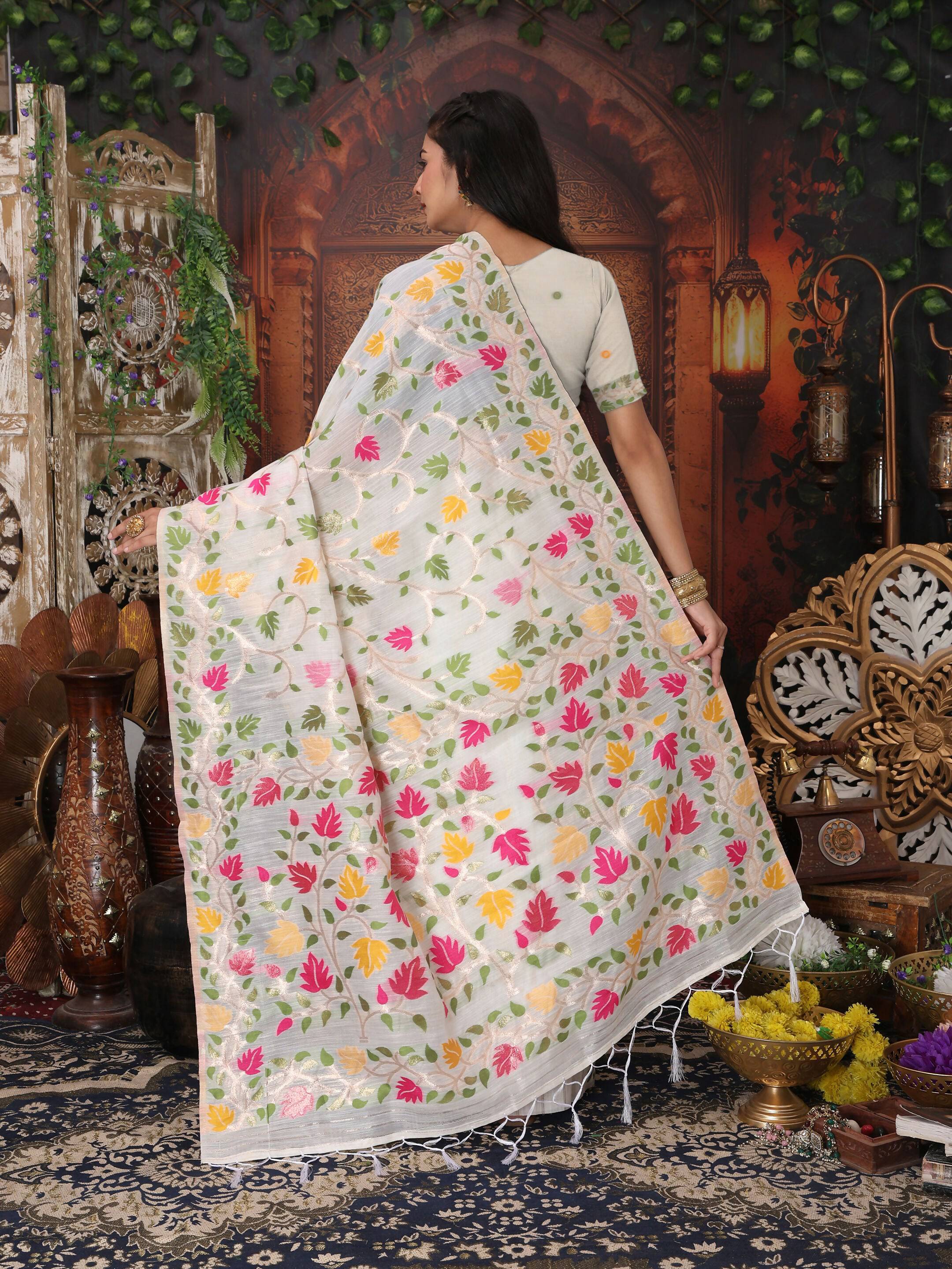 Shree Shyam Fashion Linen Cotton Yellow Saree - Distacart
