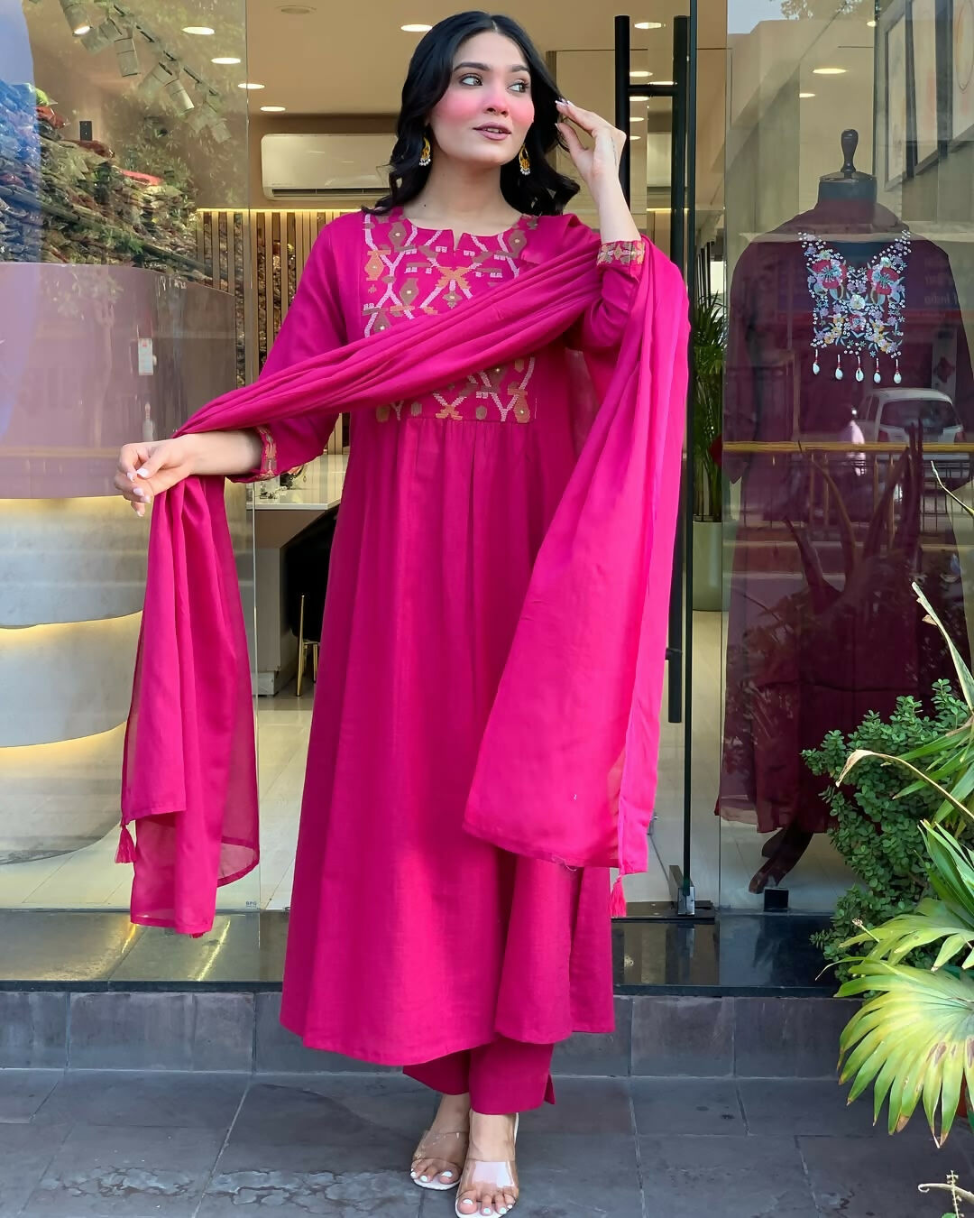 The52 Pink Women's Gorgeous Chanderi Fabric Embroidered Work Straight Kurta Pant and Dupatta Set - Distacart