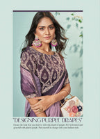 Purple Crepe Silk Solid Saree With Unstitched Blouse Piece - Norita Ikshita